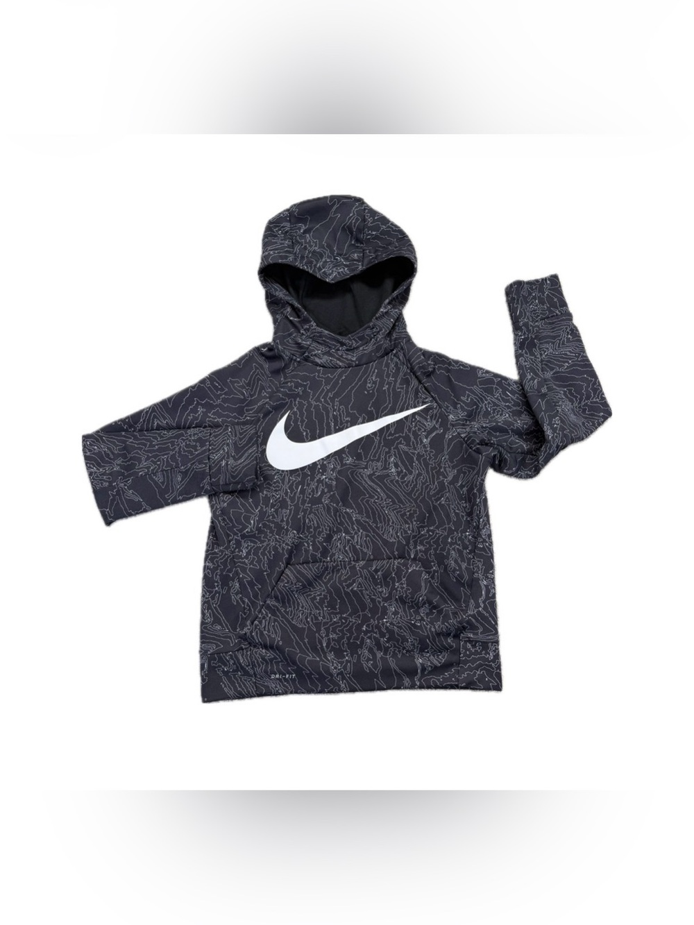 Nike Dri-FIT Big Kids Youth Graphic Pullover Hoodie Topo Print Gray Size Medium